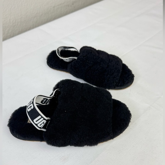 UGG Kids Black Fluff Yeah Slide Fuzzy Slippers‎ Size 12 - Picture 4 of 10